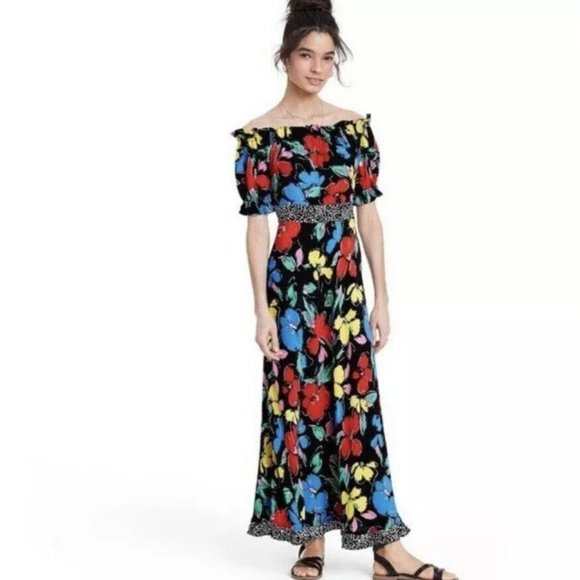 RIXO For Target Black Floral Off the Shoulder Puff Sleeve Maxi Dress - Picture 1 of 9